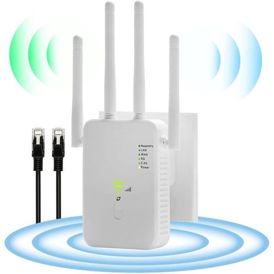 Répéteur WiFi Puissant 6 Antennes - Amplificateur Signal Jusqu'à 300 M² - 2 Ports LAN - Modes Répéteur/Routeur/AP - Compatible Toutes Box