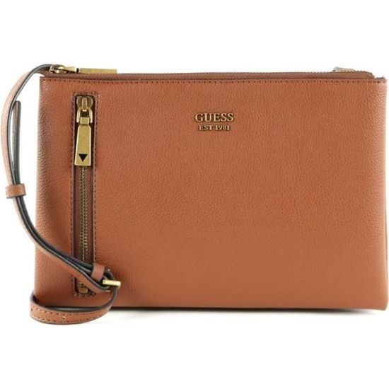 GUESS Naya Mini Double Zip Crossbody Bag Cognac [141164] sac à épaule