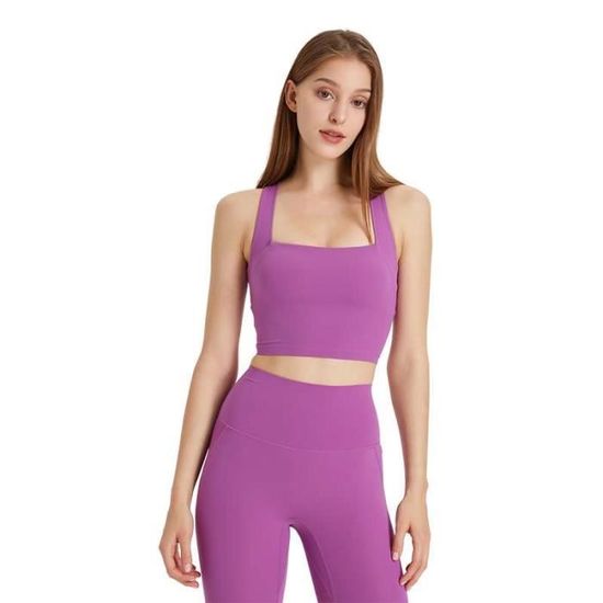 Soutien-gorge Sport Femme Sans Couture Rembourré – Respirant, Confortable Pour Yoga, Course, Sommeil – Bleu Mauve