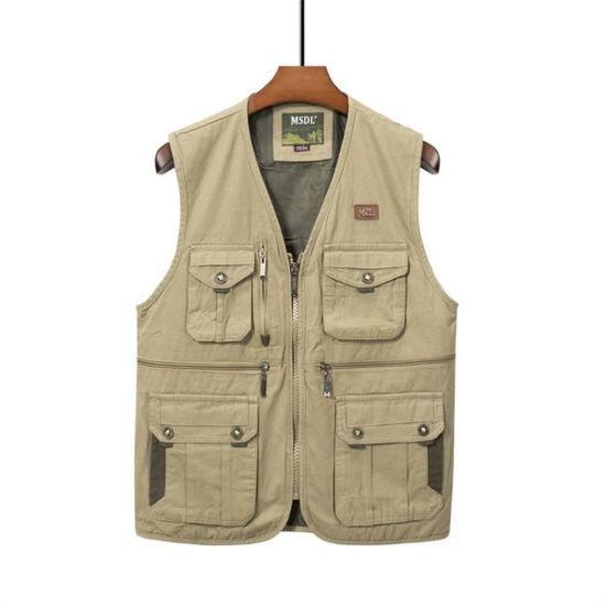 Gilet de Peche Homme Multi Poches Grande Taille Casual Kaki Cdiscount Sport