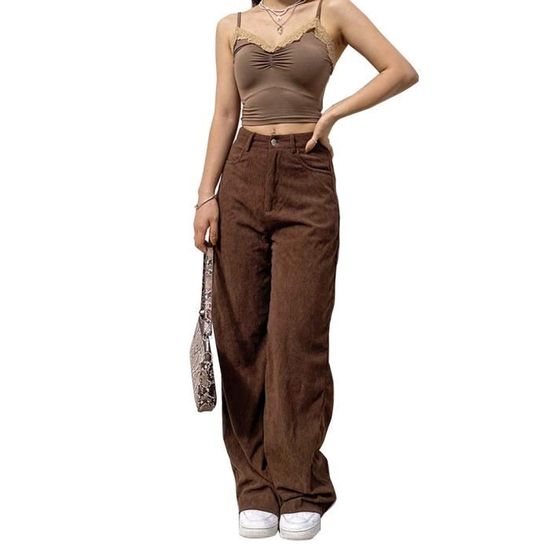Pantalon Femme En Velours Côtelé - Taille Haute - Coupe Droit - Élastique Avec Cordon - Multi Couleurs Et Tailles (S à 3XL)
