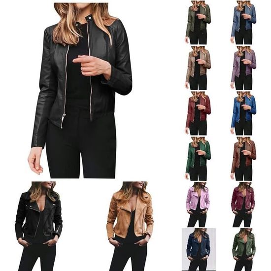 Trendige Damen Lederjacke Kurz - Weiches Wildlederimitat Mit Asymmetrischem Reißverschluss