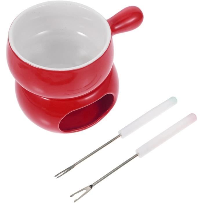 Set De Fondue Au Chocolat MoYouno – 4 Fourchettes + 4 Plats – Céramique Blanche