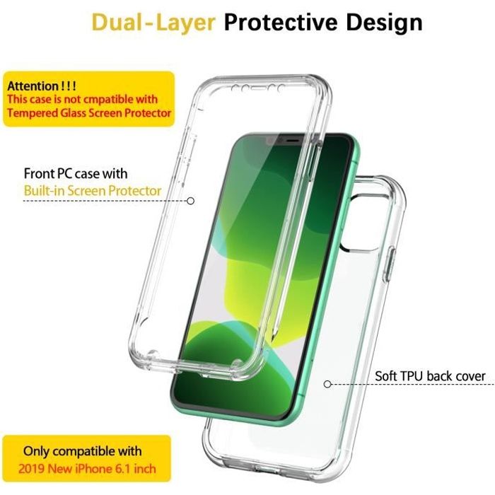 COQUE Coque iPhone11 6,1 Pouces Résistance Elevée aux Impacts - Double couche - Transparent