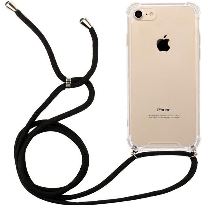 Coque iPhone 8 iPhone 7 Transparente +cordon Protection,Acrylique étui Cordon de mode Protecteur Bumper Housse Clair iPhone 7-Noir