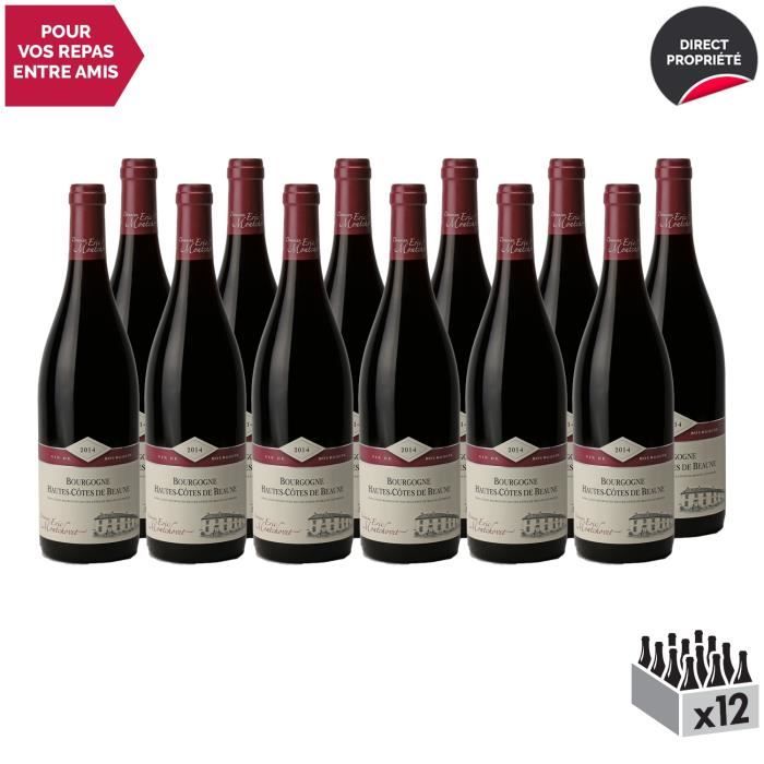 Bourgogne Hautes Côtes de Beaune Rouge 2014 - Lot de 12x75cl - Domaine Eric Montchovet - Vin AOC Rouge de Bourgogne - Cépage Pinot
