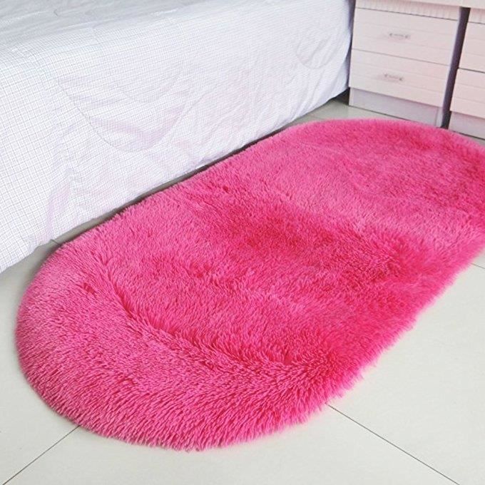 tapis de sol antidérapant velours doux, ovale 100x160 cm, rouge