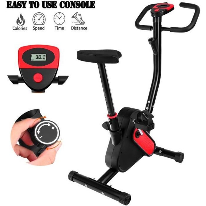 Vélo d'appartement rose pliant résistance magnétique dossier selle réglable poignées ergonomiques écran LCD