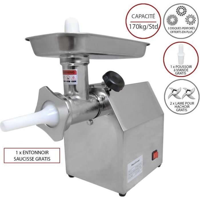 Hachoir à Viande Électrique Commercial Boucher Machine à Saucisse 850W Inox…