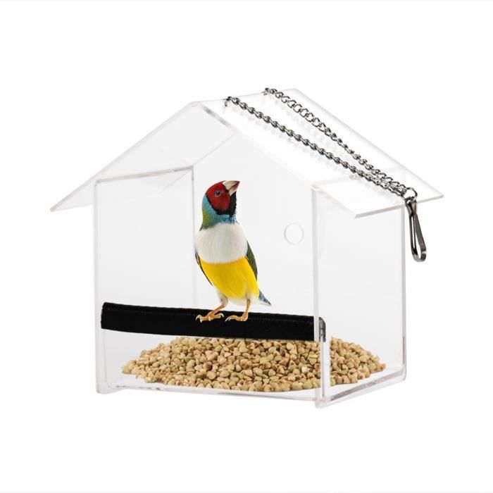 PRI Mangeoire pour oiseaux d'extérieur en acrylique Accrochable en forme de maison mangeoire pour oiseaux avec fenêtre à ventouse