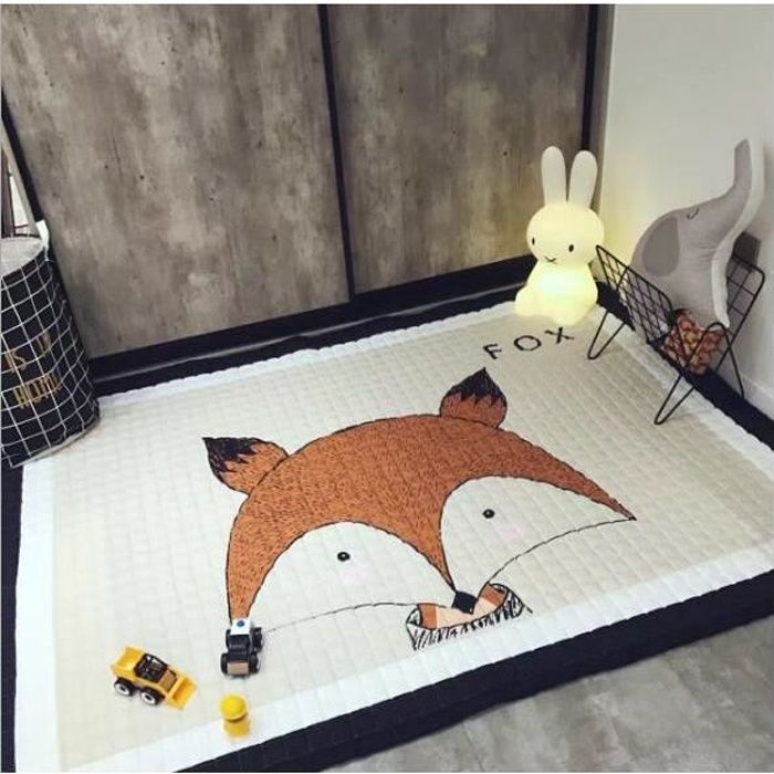 Tapis Enfant Epais Tapis de Ramper Jeu en Coton Antidérapant Bébé Décoration de Chambre Enfant 145*195cm Renard