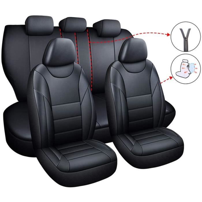 Lot de housses de siège de voiture - Intérieur en cuir synthétique - 5 sièges - Pour Renault CAPTUR Clio KADJAR Laguna (noir)