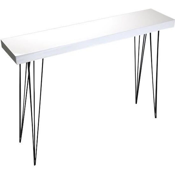 Table d'Entrée Console en Bois Laqué Blanc et Métal Noir Dallas