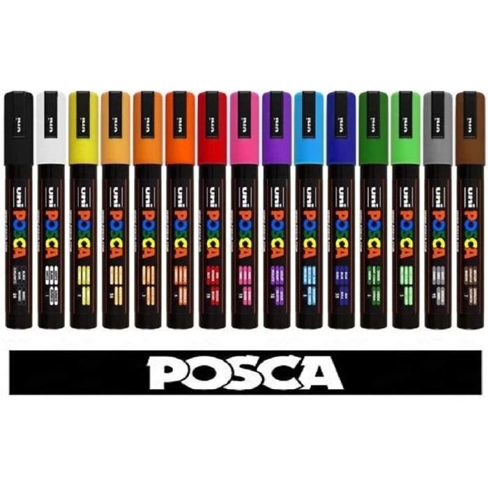 POSCA Uni-Ball marqueur Uni PC-5M Tempera 15 Couleurs Assorties Professional Set.