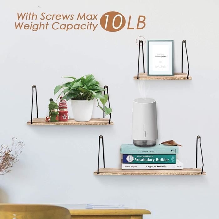 3pcs Étagères murales, Etagères Flottantes en Bois et Fer Charge Maximal 10lbs, Étagères murales pour Salon Chambre Bureau Salle de