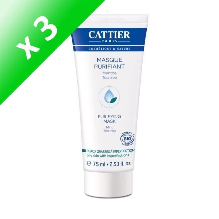 CATTIER Masque Purifiant Bio peaux grasses à imperfections 75 ml (Lot de 3)