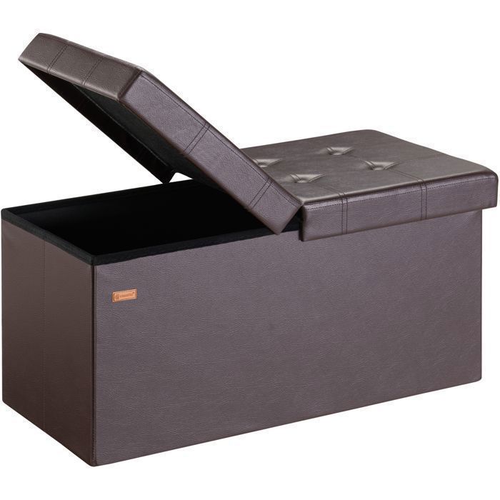 Coffre de rangement brun 100 L avec couvercle pliable 80x40x40cm Siège pouf