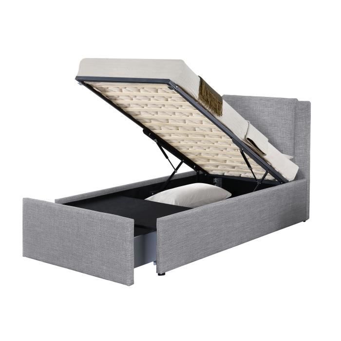 FLOKI LIT COFFRE LIN GRIS CLAIR 90X190 CM  1 TIROIR