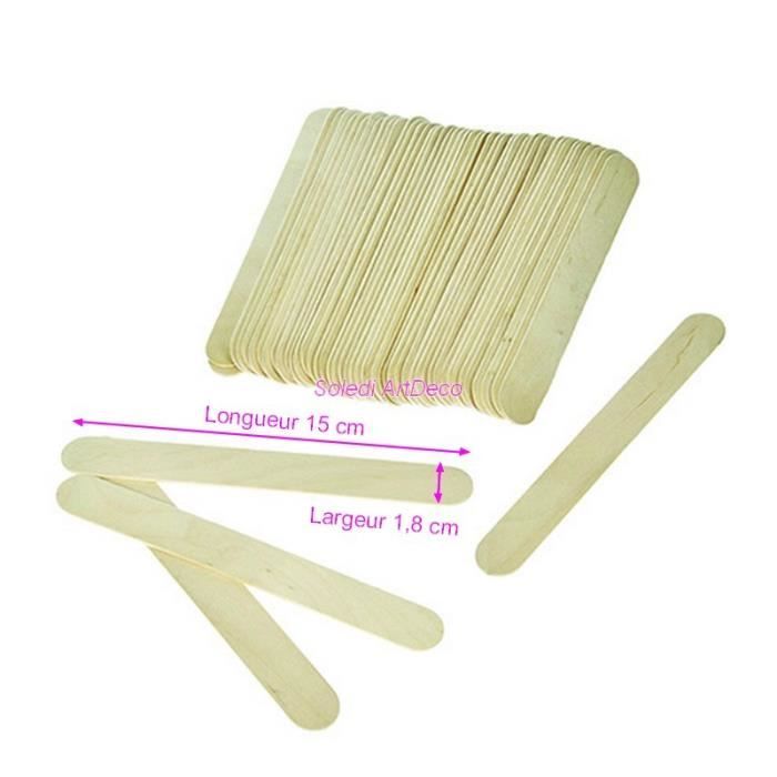 Lot de 50 Bâtonnets larges en bois type bâtonnet à glace en bois brut non traité, 15cmx1,8cm - Unique