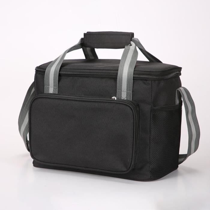 Sac Isotherme Sac Repas Imperméable 13L en Tissu Oxford Avec Bandoulière Réglable Pour Travail Voyage Pique-nique - Noir