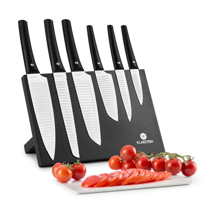 Klarstein Kashira Set de couteaux 7 pièces - Bloc inox blanc et 6 lames en acier trempé - Revêtement céramique anti-bactérien