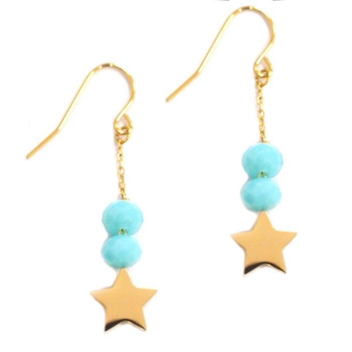 Boucles créateur acier 'Une Etoile est Née' turquoise doré - 30x10 mm [Q1202]