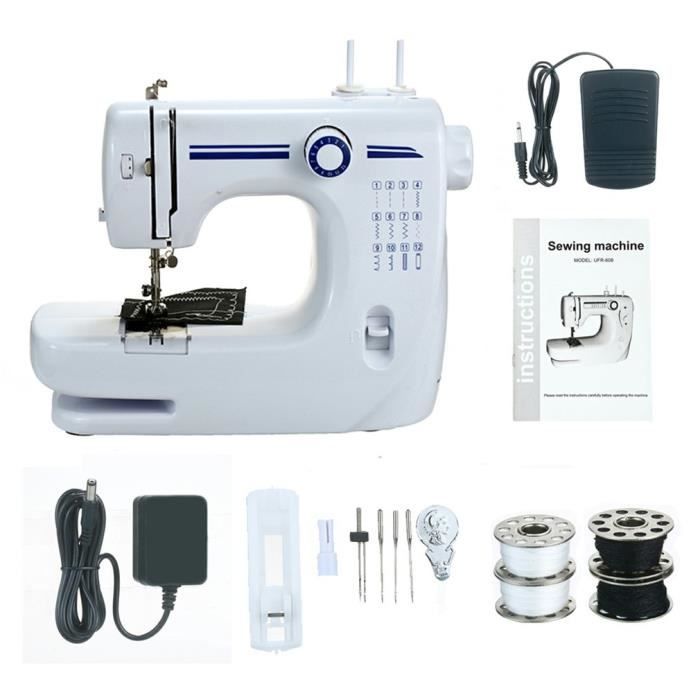 Mini machine à coudre multifonction à double aiguille avec pédale 12 types,Ourlet rapide