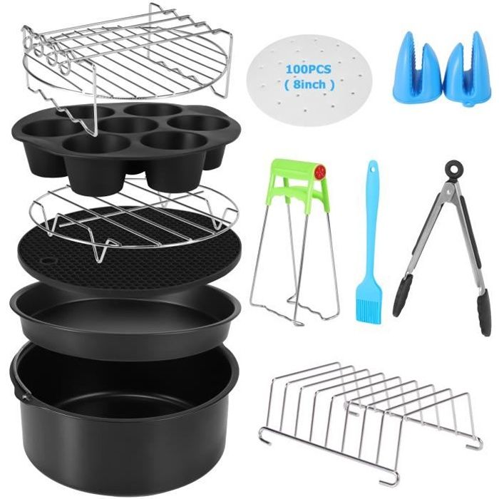 Paramount city Accessoires de Friteuse 8 Pouces, Set de 12 Air Fryer Accessoires Convient pour la Friteuse à Air 3.7-6.8QT
