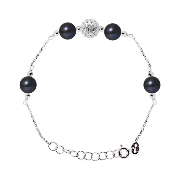 PERLINEA - Bracelet - 4 Véritables Perles de Culture d'Eau Douce 6-7 mm Black Tahiti - Argent 925 Millièmes - Bijoux Femme