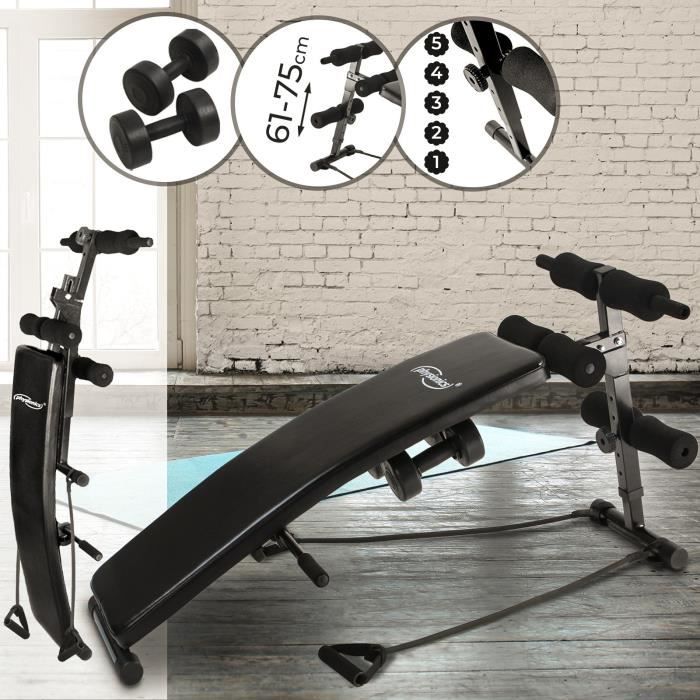 Physionics® Banc à Abdominaux - Pliable, Hauteur Réglable à 5 Positions - Banc de Musculation pour Sit Up, AB, Fitness, Gym, Sport