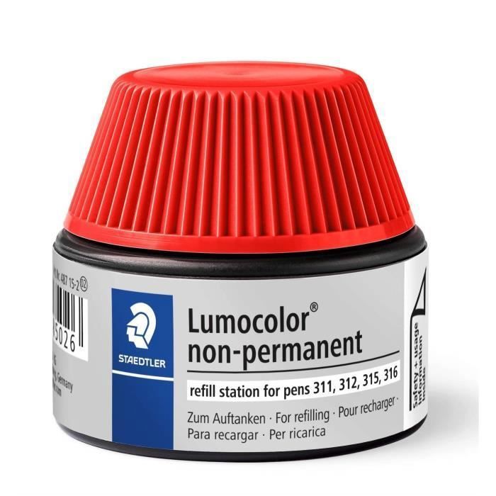 Lumocolor® 487 15 - Flacon recharge 15 ml pour feutres non-permanents 311-312-315-316 rouge
