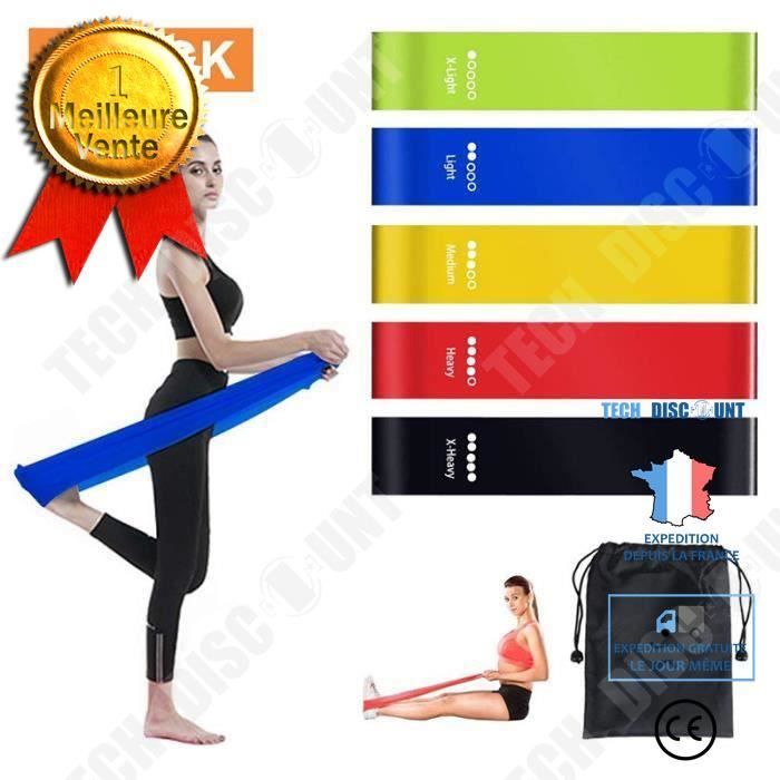 TD® Lot de 5 bandes Élastique Fitness- Bande d'exercice pour Fitness Crossfit Pilates Yoga et physiothérapie- Multifonctionnelles