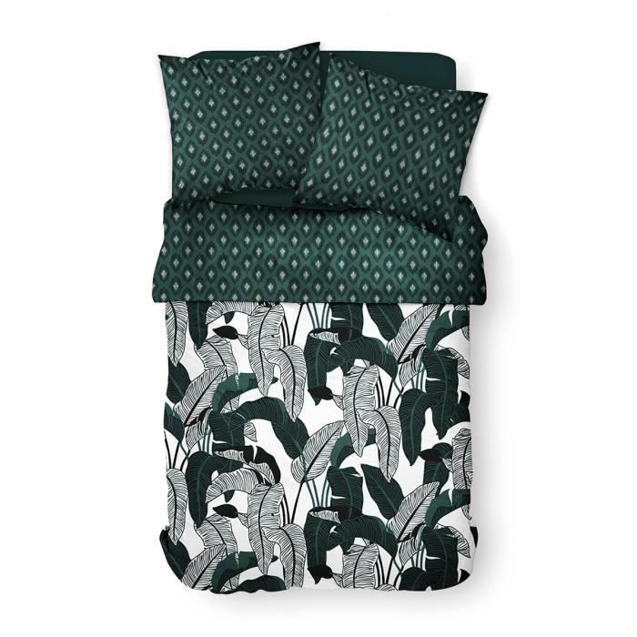 Housse de couette 220x240 Traralgon + 2 taies 100% coton 57 fils Vert