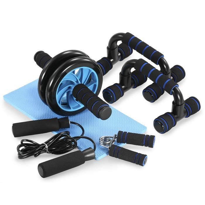 TOMSHOO Appareils de Fitness 5 en 1 Rouleau Abdominal + Poignée de Pompe + Corde à Sauter + Pince d’Exercice du Doigt + Coussinet po
