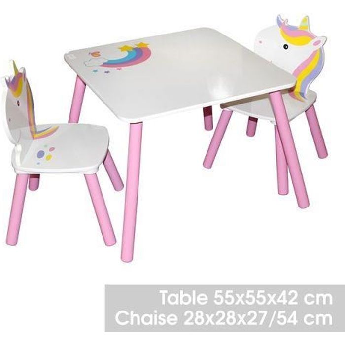 Bureau avec chaise enfant design Licorne - Blanc et rose