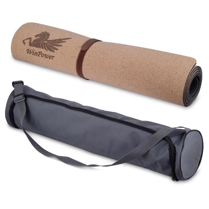 Tapis de Yoga Écologique Liège Naturel Antidérapant, Épais, Hypoallergénique Winpower Sangle de Transport Tapis Sport, Fitness, Pila