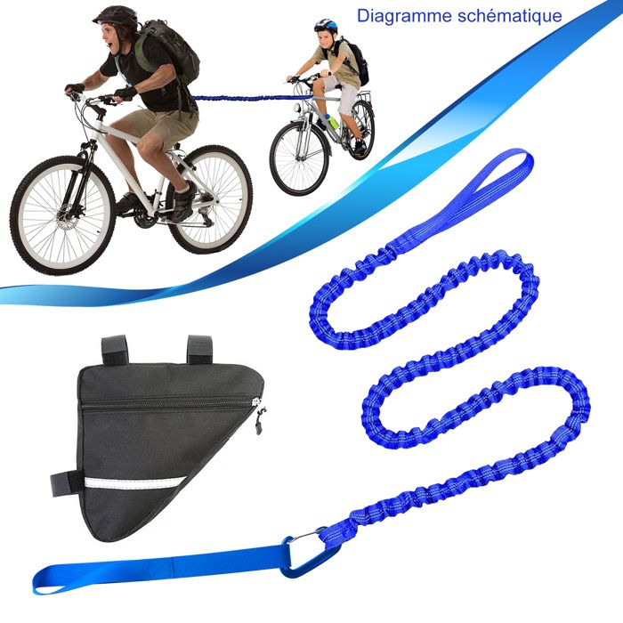 Corde de Traction pour Vélo Enfant - WOZWE - Sangle élastique pour remorque VTT - Bleu