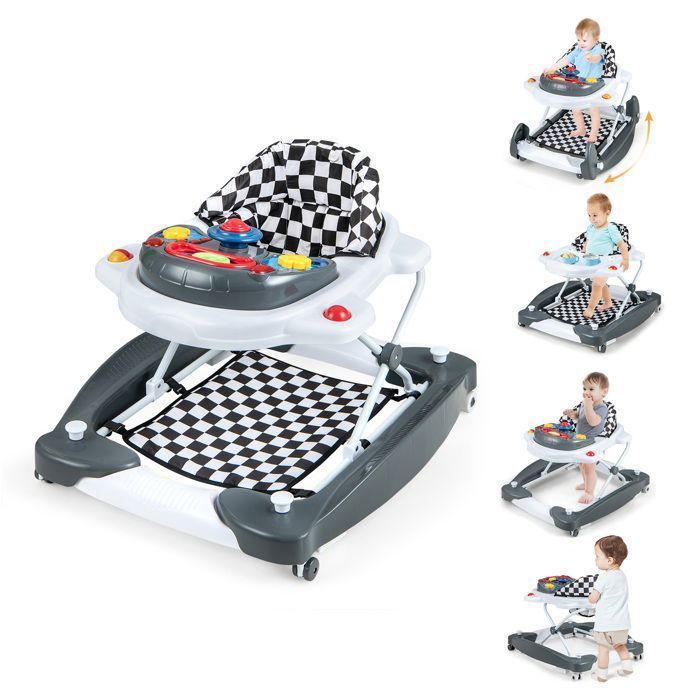 Trotteur Bébé 6 Mois 12 Kg Baninni Trotteur Bébé Miro Gris - Plateau Activités Musical - Hauteur Réglable - Pliable - Jusqu'à 12 Kg - 6 Mois Trotteur Sécurisé 12 Kg
