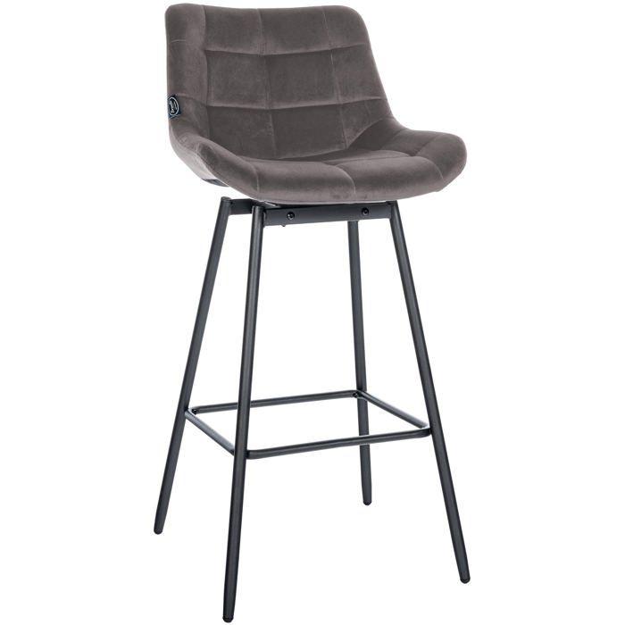 Tabouret de bar pivotant x1 avec repose pieds revêtement en velours gris pietement a quatre pieds en metal noir 10_0005474 Tabouret de bar pivotant x1 avec repose pieds revêtement en velours gris pietement a quatre pieds en metal noir 10_0005474