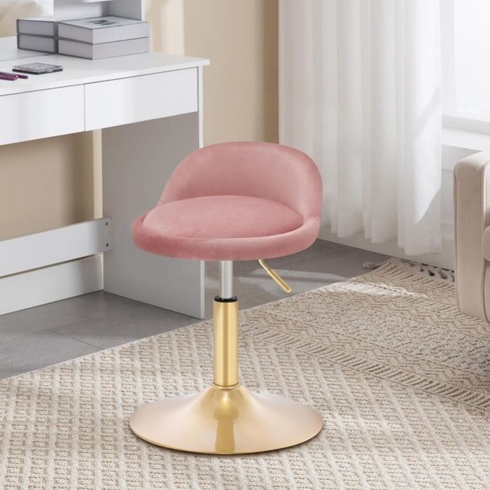 Tabouret Maquillage - WOLTU Tabouret bar Pivotant Velours - Hauteur Réglable - Rose+Or