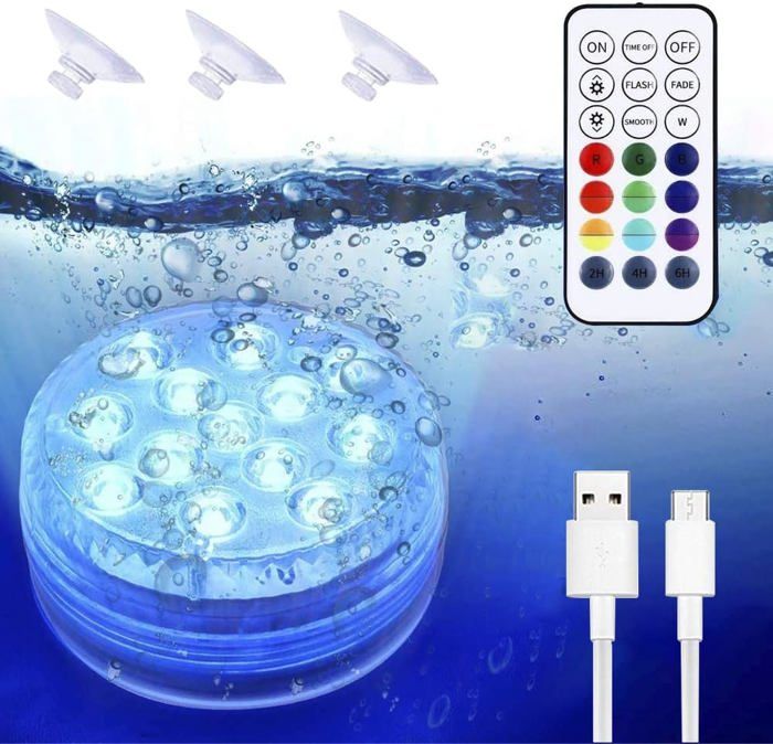 Comparer les prix de Éclairage de piscine sous-marin rechargeable par USB multicolore RGB-13-LED avec télécommande RF