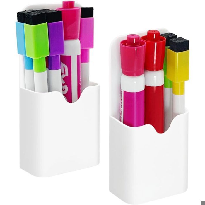 Lot De 2 Porte-Stylos Magnétiques Avec Éponge – Pour Tableau Blanc, Bureau, École – Noir (Grand + Petit)