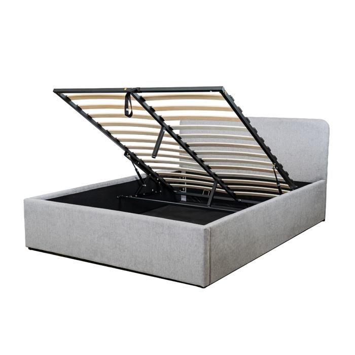 CALICOSY - Lit coffre 140x190 cm en tissu gris avec tête de lit et sommier - YSÉE - Gris