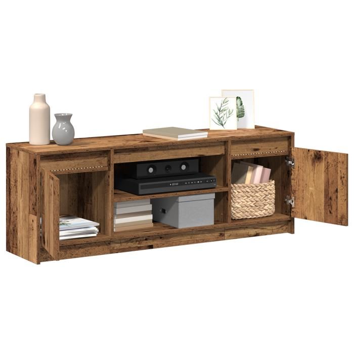 Marron Meuble TV - SOLOMON - Table de Télévision avec LED Bois Vieilli 1395x34x50 cm Bois dingénierie LV315
