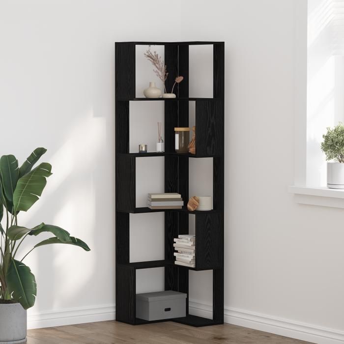 Bibliothèque dangle - Chêne noir - 5 étagères - 50x50x179 cm - Meuble contemporain