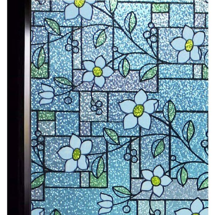 Film Fenetre Anti Regard Film Occultant Fenêtre 45×200cm Fleurs 3D Décoratif Bon Intimité Anti UV Anti Chaleur Film Opaque p