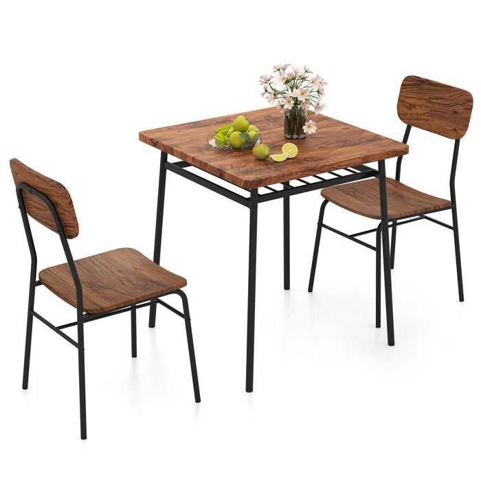 GIANTEX Ensemble Table et 2 Chaises Salle à Manger Industriel Étagère en Treillis Cadre en Métall pour Salon Cuisine 70x70x77cm GIANTEX Ensemble Table et 2 Chaises Salle à Manger Industriel Étagère en Treillis Cadre en Métall pour Salon Cuisine 70x70x77cm