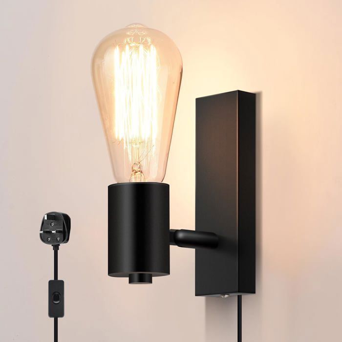 Appliques murales industrielles avec interrupteur appliques murales enfichables E27 - Noir (ampoule non incluse) ODIPIE