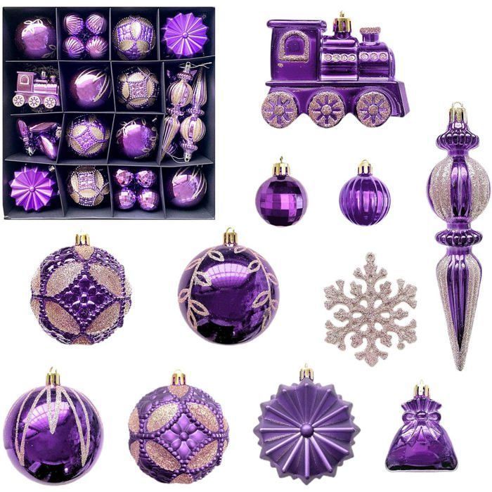 21 boules et décorations de Noël incassables - Décorations à suspendre pour sapin de Noël fêtes mariage soirée (60 violet)