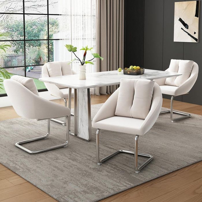 Lot de 4 chaises de salle à manger pivotante avec coussins et pieds arqués Pour cuisine salon salle à manger Velours Beige